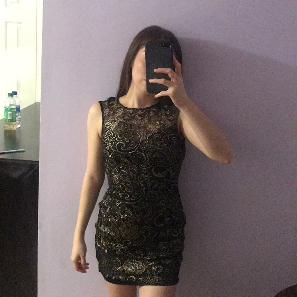 Black and gold body con dress